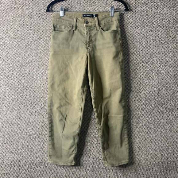 Athleta‎ Womens Jeans Size 4P Olive Green Denim Flex Straight Cropped Mid Rise - Picture 1 of 16
